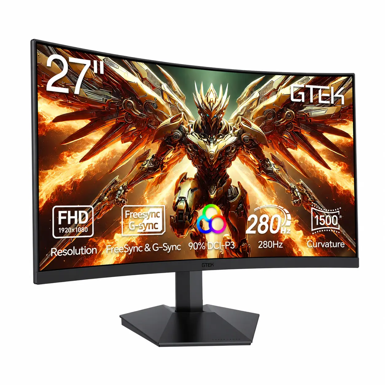 GTek 280Hz Gaming Monitor, 27 Inch Frameless Display Full HD 1920 x 1080P Computer Monitor, Curved 1500R, VA 1ms MPRT, DP 280Hz,FreeSync, DisplayPort/HDMI, 90% DCI-P3 - F2740C