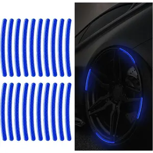 20PCS Car Wheel Stripe Reflective Stickers - Night Safety Warning Anti-Scratch Rim Decals for Motorcycles, Bicycles (Blue)