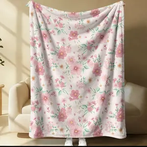 Spring Fresh Floral Print Blanket, All-Season Use, Suitable for Bed Sofa Car Room Decor Gift, Unisex Single-Sided Printed Blanket
