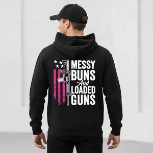 Men's Messy Buns and Loaded Guns Graphic Hoodie - Cotton Blend Long Sleeve Pullover Regular Fit | Soft & Breathable Fabric, Durable Print, Everyday Comfort, Machine Washable, casual urban urban streetwear