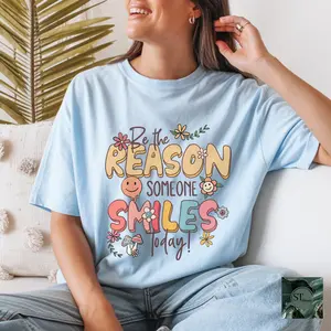 ST Designs LLC Be The Reason Some Smiles T-Shirt Unisex Fit Cotton Top Womenswear Lightweight Crewneck Floral Graphic Tee