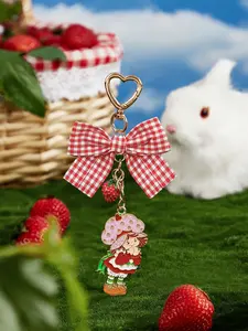 Strawberry Plaid Bowknot Keychain Bag Charm Christmas