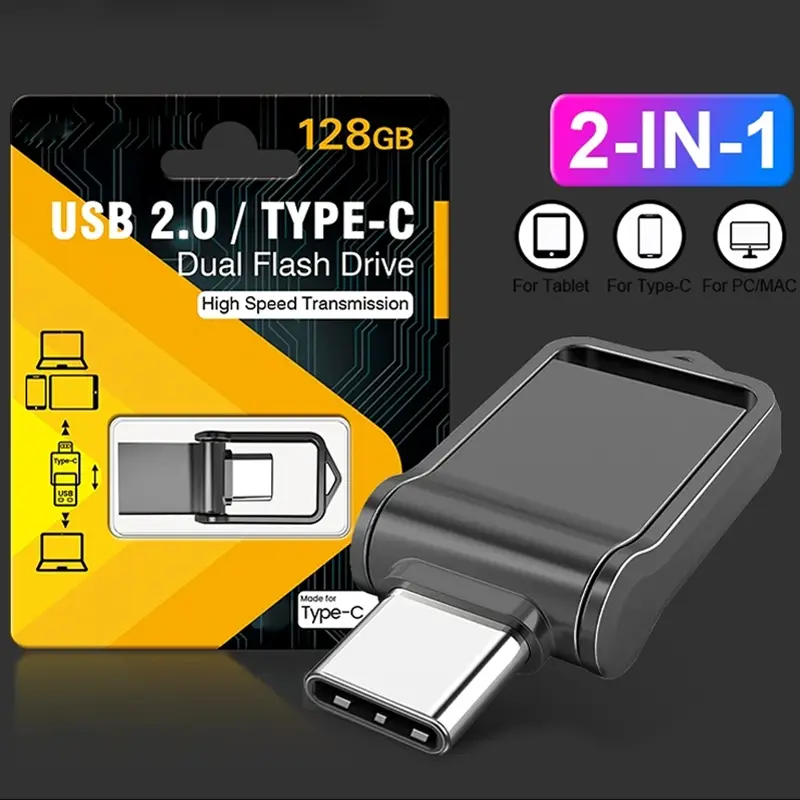 2-IN-1 USB C Flash Drive, Type C Dual OTG Metal Thumb Drive Jump Drive Memory Stick with Keychain Suitable for USB-C Smartphones, MacBook, Computers and Tablets