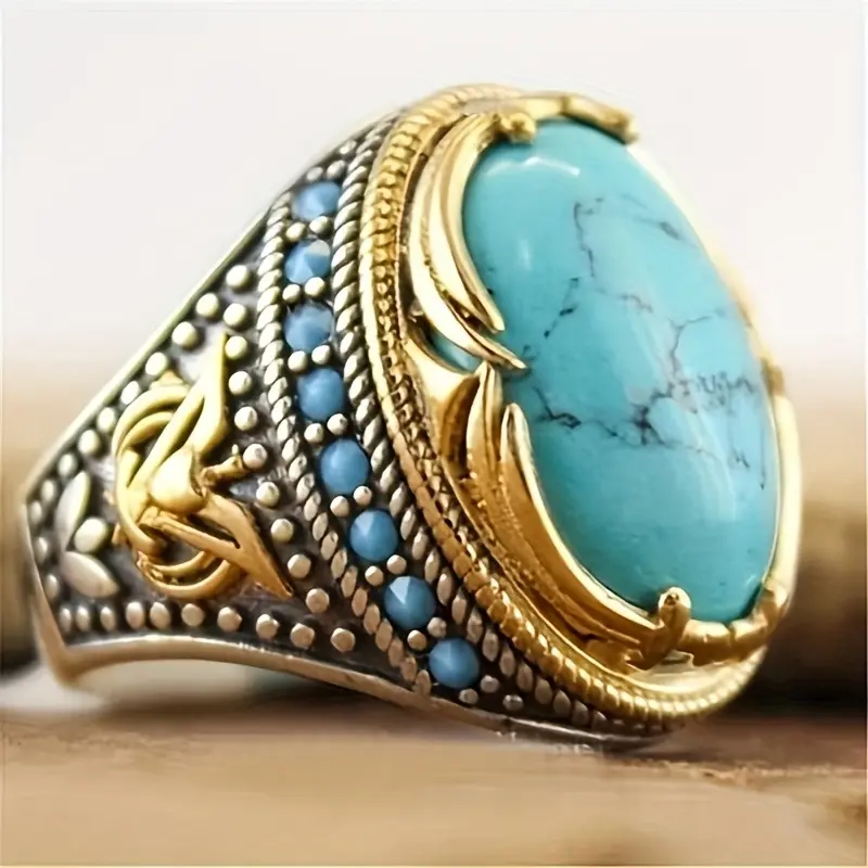Retro oval turquoise men's ring