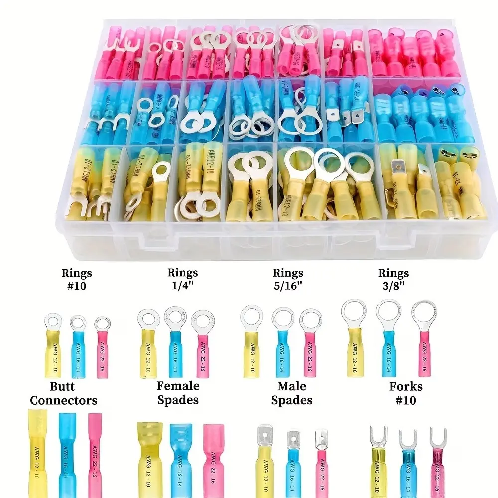 120/250Pcs Heat Shrink Wire Connectors, Waterproof Automotive Marine Electrical Terminals Kit, Crimp Connector Assortment, Ring Fork Spade Butt Splices