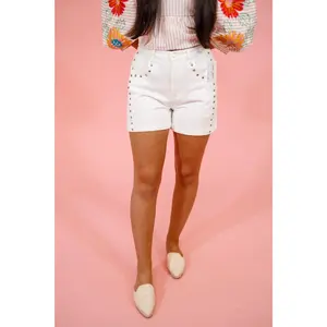 White Studded Shorts