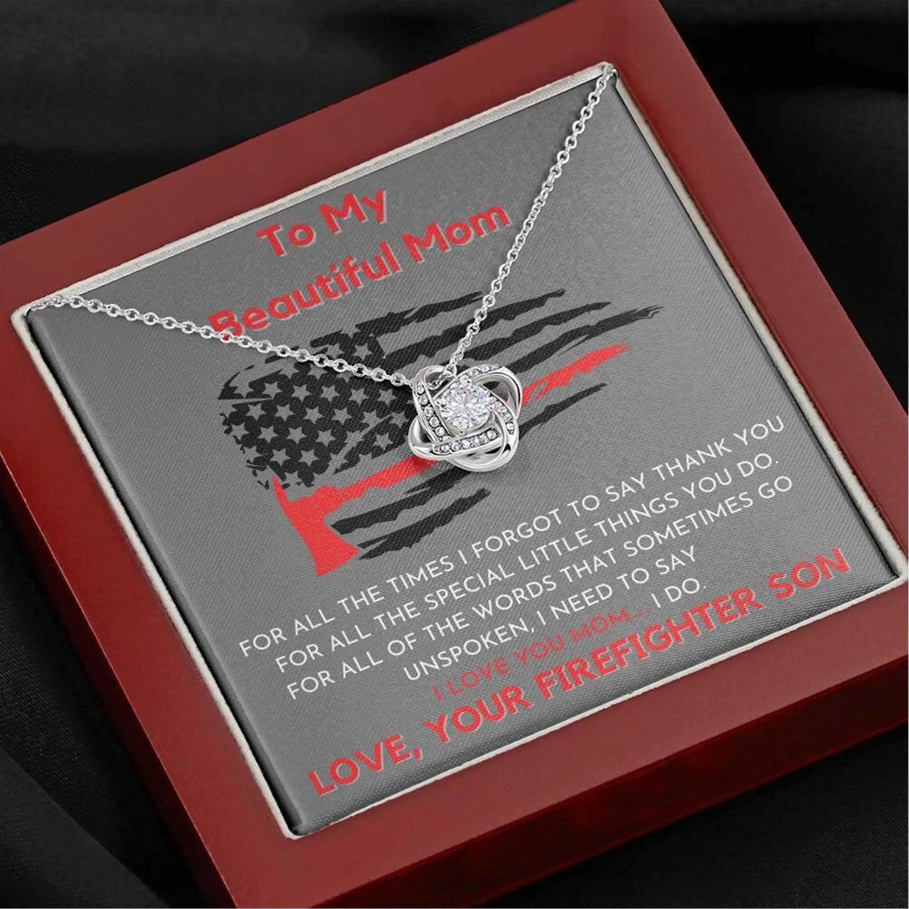 Firefighter Mom Love Knot Necklace, Fire Fighter Mom, Firefighter Mom Jewelry Gift, Unique Gift Ideas, Thoughtful and Useful Gift for Your Loved