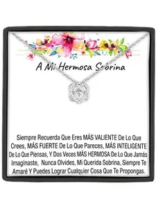 To Niece Necklace Gift Double Heart Pendant with Cubic Zirconia,Inspirational 'You Are Brave' Message Card | Perfect Graduation or Birthday Present for Niece