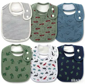 6 pack Waterproof Baby Bibs Organic Cotton Super Soft and Absorbent With Adjustable Snap for Baby Boys and Girls