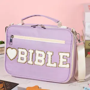 Valentine Gift Bible Case for Christian Girls Canvas Bible Bag with Shoulder Strap Portable Tote Bag Church Bag Gift for Teenagers Girl Student, Bible Study Supplies, Bible Journaling Kit