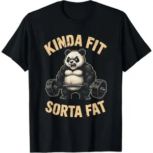 Printed Street-Style T-Shirt Kinda Fit Sorta Fat Funny Gym Panda Weightlifting Workout T-Shirt