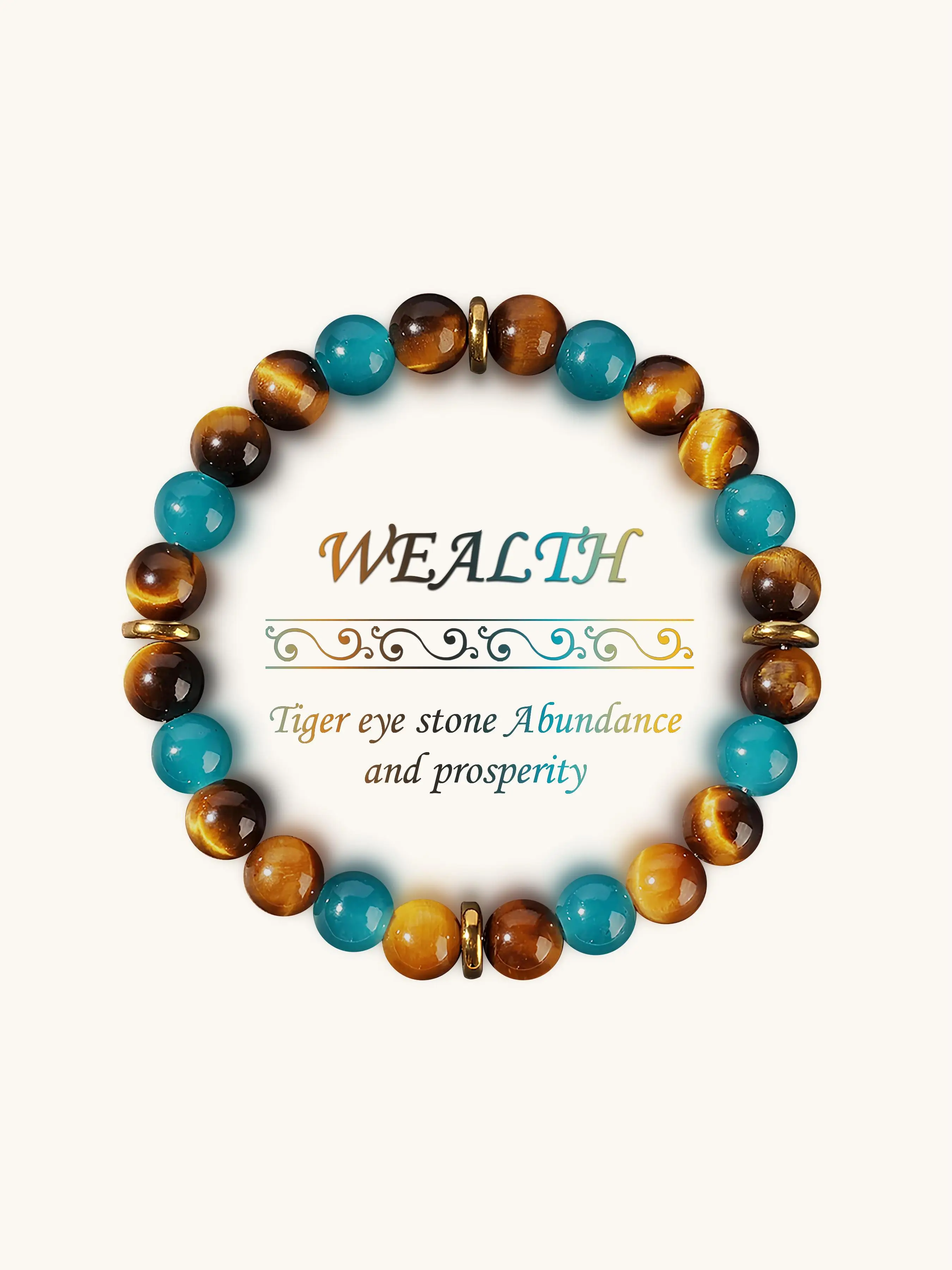 Wealth & Prosperity Tiger Eye Aquamarine Natural Crystal Bracelet, Fashionable and Versatile Design Suitable for Wearing at Any Time, Gift for Friends