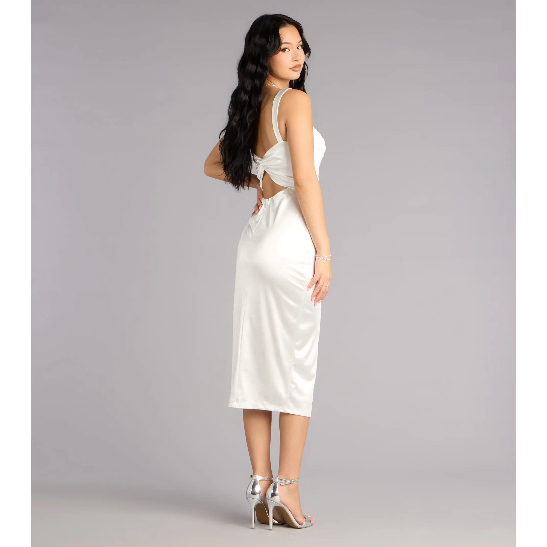 Laina High Slit Satin Midi Dress - TikTok Shop Laina High Slit Satin Midi Dress - TikTok Shop