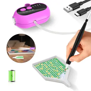 New 2026 Rechargeable Pink Diamond Painting Pen with LED Light & Adjustable Suction, No Wax Needed, Portable Diamond Art Tool with Storage Tray for Adults & Kids