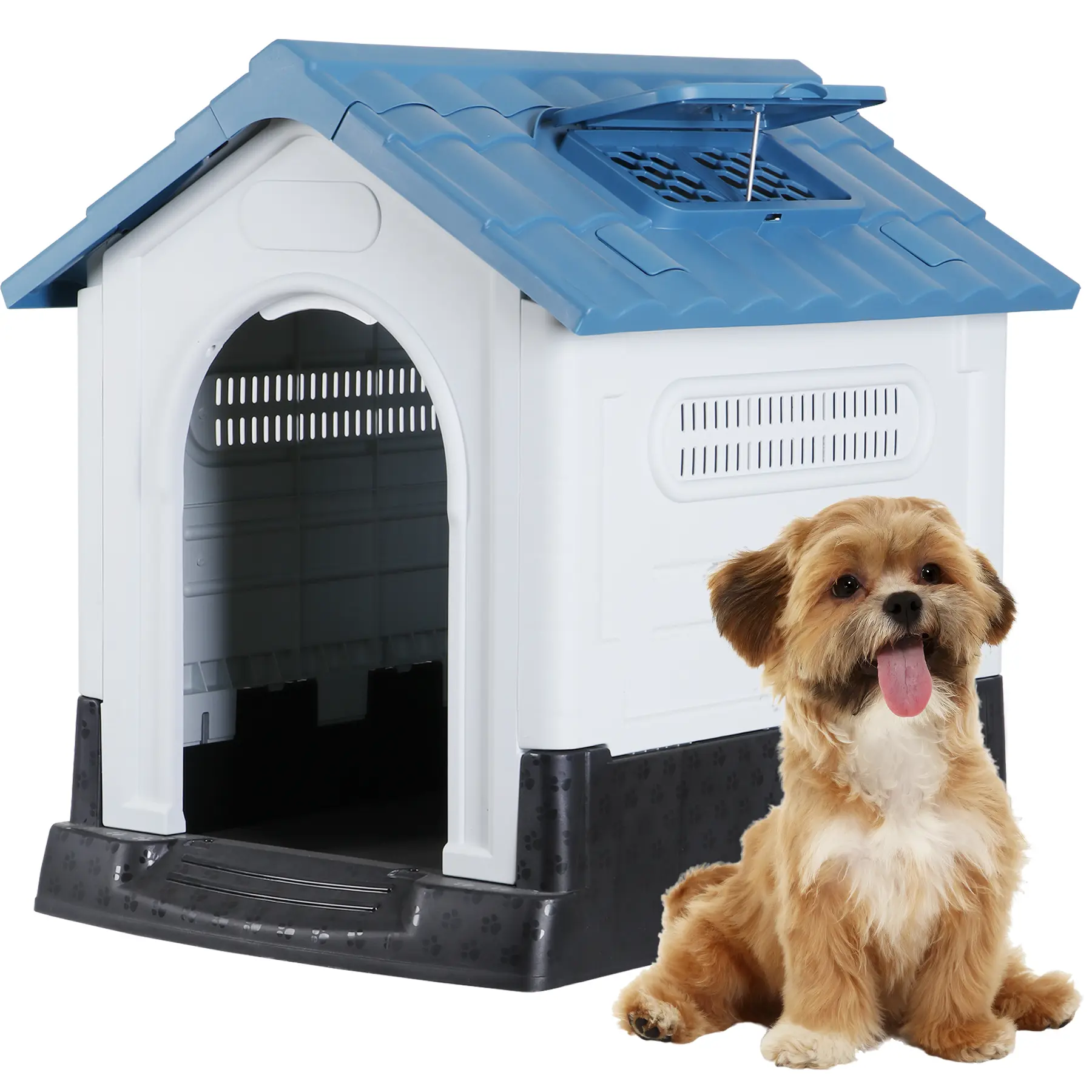 Pet Republic 26-in Plastic Small Dog & Puppy House - Portable Collapsible Outdoor Playpen Kennel, Indoor-Outdoor Shelter with Skylight, Vents, Weatherproof Build