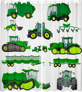 Feelyou Cartoon Construction Vehicle Privacy Grommet Curtains - Green Home Decoration Curtain, Household Textile Interior Decoration Accessories for Equipment Trucks, Excavators