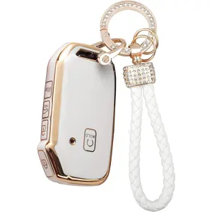Key Fob Cover Keychain Kit Compatible with Kia Soul Forte Telluride K5 Seltos NIRO Sportage Sorento Optima Accessories White