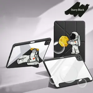 Triple Y-Shape iPad/tablet Case with Pen Holder, Cartoon Astronaut Pattern, Acrylic Material, Lightweight & Durable, Perfect for Gifts