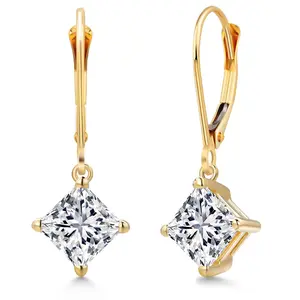 2.00 Cttw IGI Certified Lab Grown Diamond Dangle Earrings For Women in 10K Yellow Gold | 1 Ct each Princess Cut | VS1 Clarity | D-E Color | Leverbacks