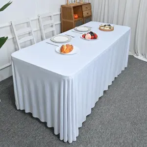 Rectangular tablecloth with back opening design - suitable for weddings, parties, graduation ceremonies, etc. Suitable for all seasons. Can be used as event tablecloth, party accessories, or pleated table skirt.