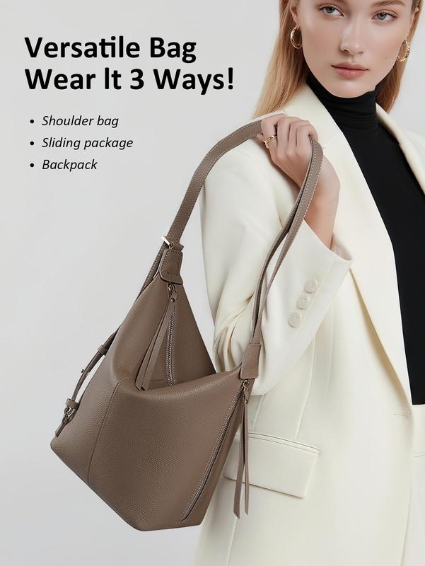 Genuine Leather Crossbody Bag for Women, Large Capacity Purse with Wide Adjustable Strap, Multi-Way Fashion Shoulder Bag