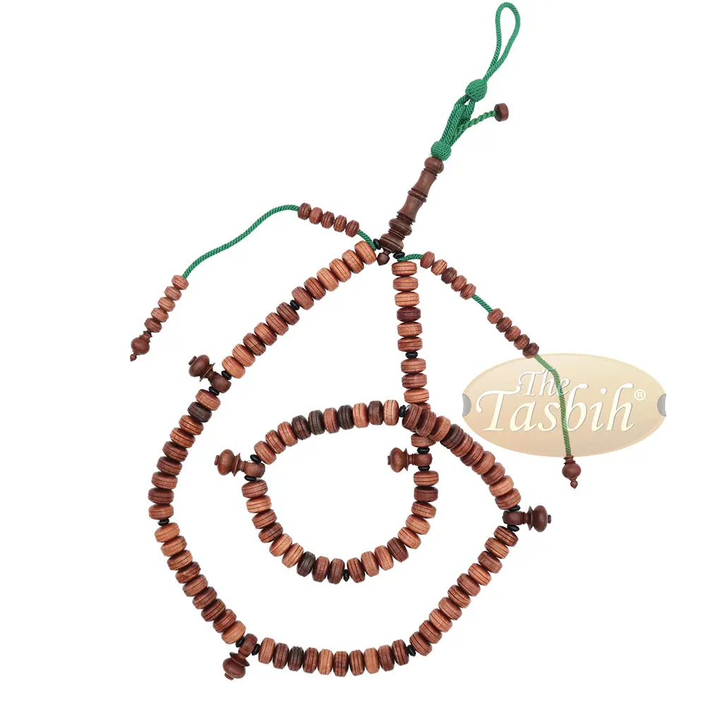 Large 9x14 mm Tamarind Wood Tijani Misbaha - Handcrafted 100 Beads with Durable Green Cord Tasbih