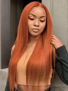 Ginger Orange Lace Front Wig Synthetic Hair Wig Synthetic Heat Resistant Wig HD Transparent Straight Wig Natural Looking 13x4 for Women Cosplay Halloween Christmas Use(28 Inches, Ginger Orange)