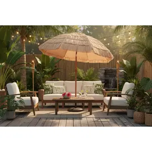 6 ft Thatched Tiki Patio Umbrella with Aluminum Frame for Backyard, Pool