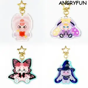 ANGRYFUN Cute Random Acrylic Keychain Charms – Kawaii Cartoon Pendant Accessories Trendy Collectible Gift for Backpacks Bags and Keys, Single Pack