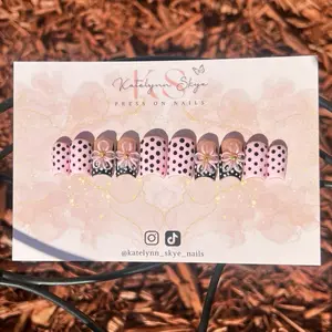 Katelynn Skye Pink and Black Polka Dot 3D Flower Rubber Base Press on Nails