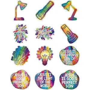 60 Pcs VBS 2026 Sunday School Bulk Cutouts Light Bulb Theme Paper Cutouts Religious VBS Bulletin Board Decorations for Sunday School Wall Decor Party Supplies