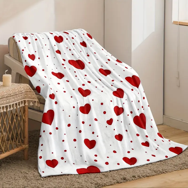 [ Warm Love Heart Throw Blanket] Cozy Love Heart Digital Print Flannel Throw Blanket - Ultra-Soft, Warm & Reversible For Couch, Bed, Office, Travel |   Perfect Valentines Day Gift,  Geometric Pattern, Machine Washable, Durable Material, Valentine summervi