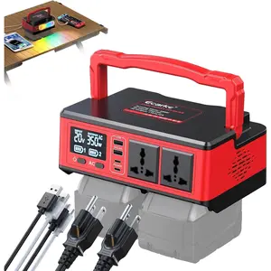 Swiilpo 350W Power Inverter Compatible with Milwaukee 18V Batteries: Portable Power Station with 2 AC Outlets 2 USB-A&2 Type-C, Generator DC 18V to AC 110V - Battery Adapter 500LM LED Light RGB Light,By Traiisutor
