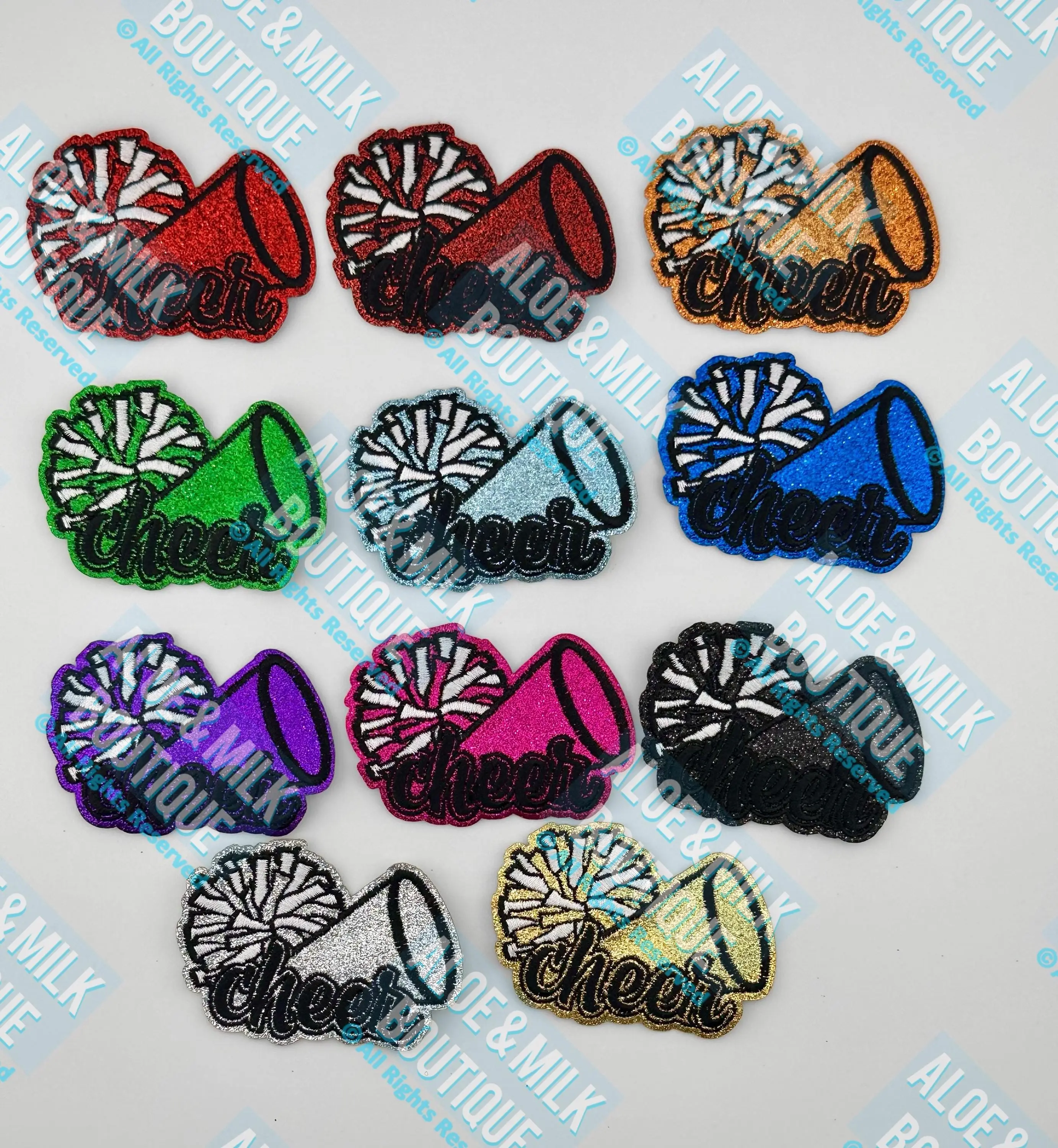 Cheer glitter patch, cheer competition, megaphone patch, pompom patches, gameday, football patches
