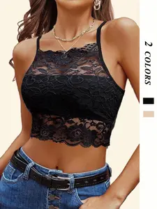Women's Floral Lace Bralette, Casual Adjustable Spaghetti Strap Lingerie Top, Soft Comfortable Breathable Lingerie for Daily Wear, Soft Comfy Bra