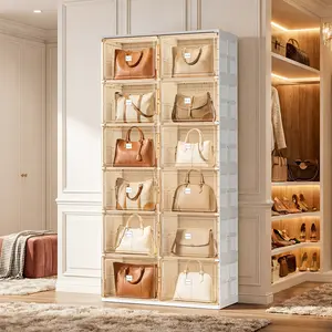 JEKO&JEKO Foldable Storage Cabinet with Magnetic Doors, 6-Tier Double Column Large Capacity Organizer for Bags, Shoes, Clothes & Household Storage, White