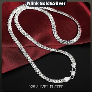 Elegant  Necklace 5MM 925 Sterling Silver plated Chain Jewelry FlatCuban Curb Chain Gift for Men Womer Decoration Silver Convenient Valentine's gift mexican cross