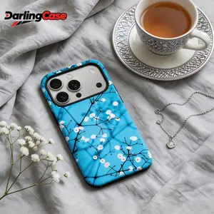 DarlingCase Blue Plum Blossom Phone Case for iPhone 17 Phone 16 Case iPhone 15 14 13 Pro Max  Aesthetic Cute Floral Glossy Shockproof TPU PC Protective Cover for Women