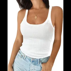Women's Summer Tank Top Sexy Scoop Neck Sleeveless Cotton Ribbed Camisole Shirts Basic Casual Workout Tees