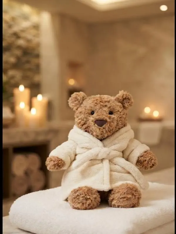 Cute Teddy Bear Plush Toy in Plush Spa Bathrobe & Ski Outfit - Soft Brown Stuffed Animal Bear, Cozy Aesthetic Room Decor & Unique Gift for Kids, Adults