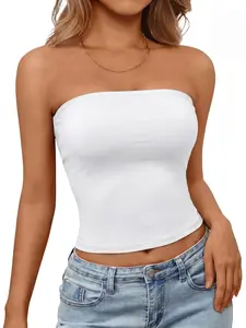3-piece set: slim-fit cropped strapless, skin-friendly bandeau top; solid basic stretchy layering tank top for women; summer everyday commuting party versatile sleeveless crop top