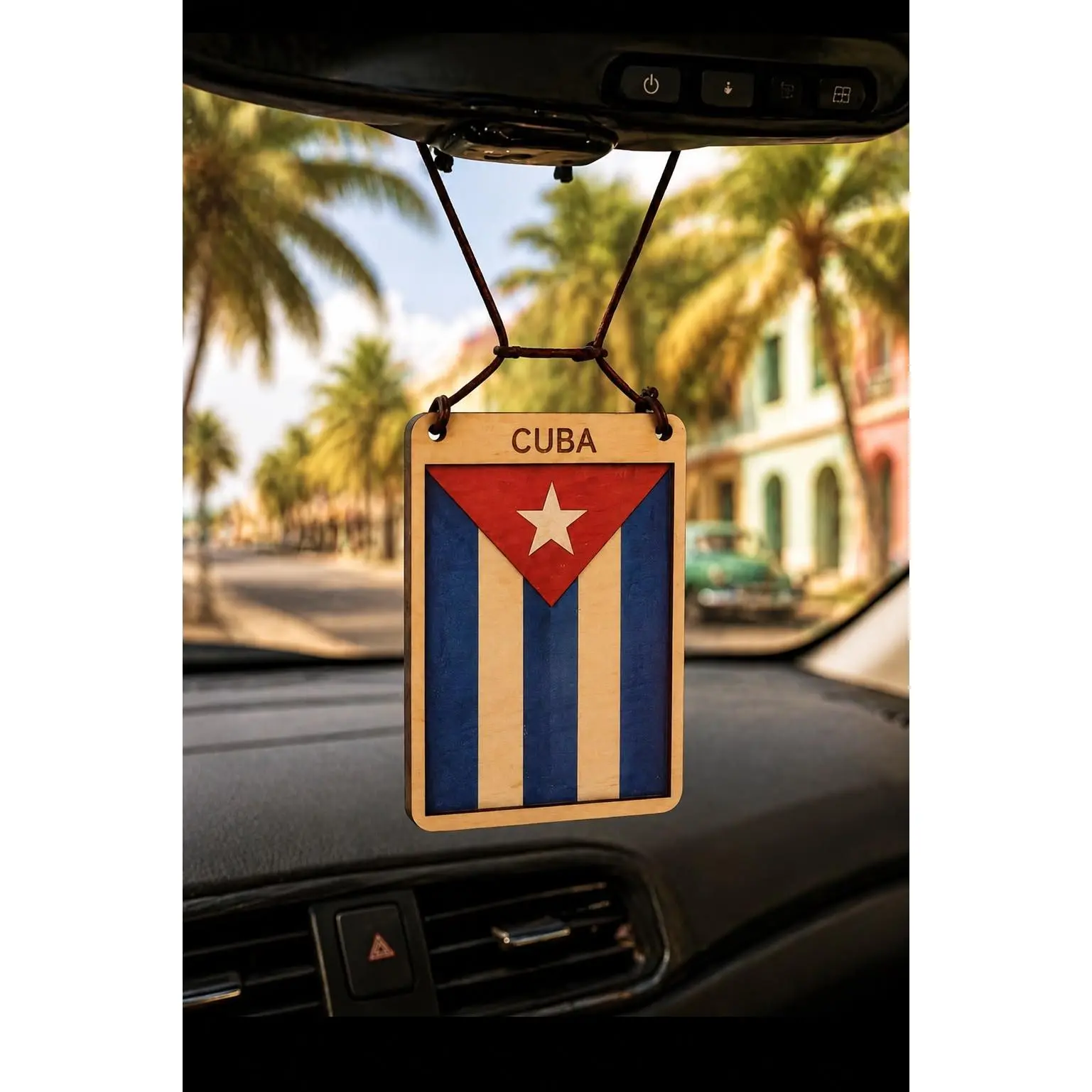 Cuba Wood Rearview Mirror Hanging Decor, Lightweight Home Decor Hanger for Wall Display