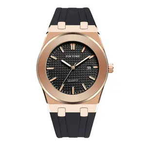 PINTIME Fashion Mens Quartz Watch Sport Stainless Steel WristWatch for  BusinessMen Waterproof Silicone noctilucence Watch