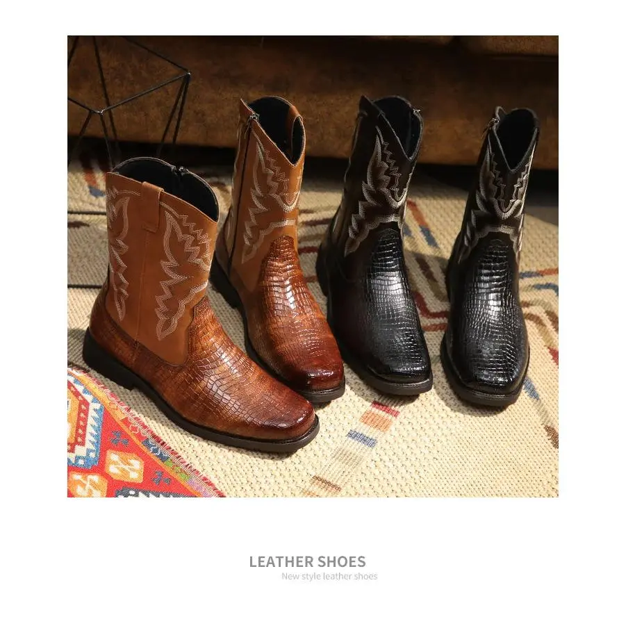 Santimon Men's Crocodile Cowboy Boots