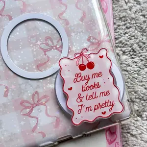 Coquette Kindle Grip, 'Buy Me Book & Tell Me I'm Pretty" Emotional Support Kindle Holder, Magnetic Phone & Kindle Accessory, Bookish Gift