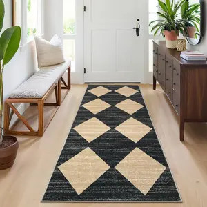GARVEE Modern Geometric Diamond 2x6 Runner Rug Machine Washable Kitchen Runner Rug Stain Resistant Non Slip Non Shedding Floor Cover For Living Room Bedroom Hallway Laundry,Black/Taupe