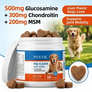 PIOUOK Hip & Joint Soft Chews for Dogs - Glucosamine, Chondroitin & MSM Liver Flavor Supplement, 150 Count - Supports Mobility & Joint Health for All Breeds & Sizes