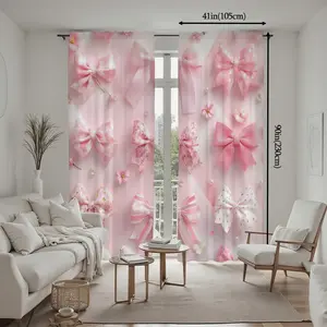 Charming American Retro Drapes, Bow & Heart Design Curtains for Bedroom, Easy Installation Home Decor, Perfect for Cozy Living Spaces, Window Curtain