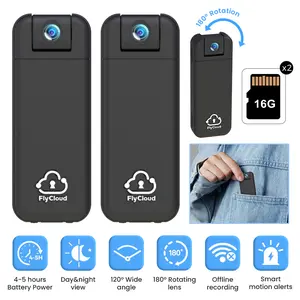 FlyCloud Seven 2-Pack 1900mAh 1080P 16G mini body Cam Long-Life Battery 120° Wide Angle pocket camera smart infrared night vision APP control, 2.4GHz WiFi&Bluetooth AI motion detection for pets, sports, work, indoor&outdoor and daily life growth recording