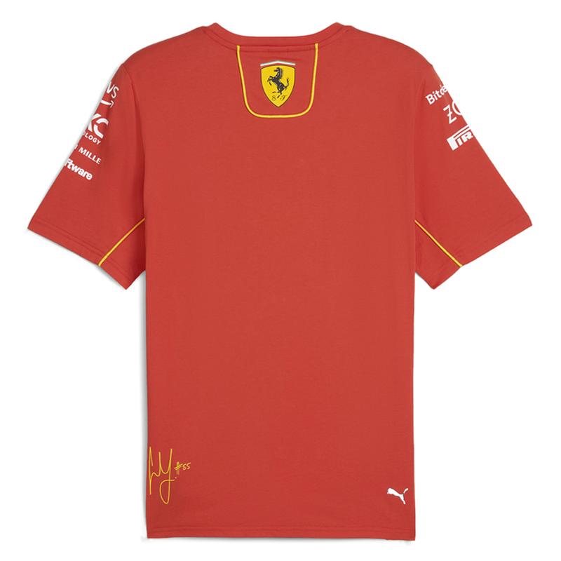 PUMA Mens Scuderia Ferrari Sainz Crew Neck Short Sleeve Athletic Casual Tops  - Red